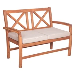 Acacia Wood X-Back Love Seat With Cushions Brown - Saracina Home