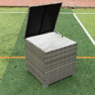 4pc Wicker Patio Sectional Seating Set With Cushions - Gray/Beige - GODEER - Image 11