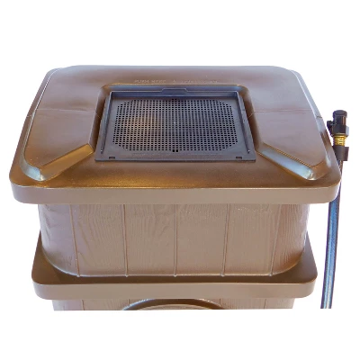 FCMP Outdoor WG4000 45 Gallon Wood Grain Outdoor Home Rain Water Catcher Barrel Flat Back Container With Spigots And Mesh Screen, Brown - Image 5