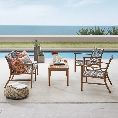 Ridley 4pc Outdoor Wicker & Metal Conversation Set - Gray - Crosley - Image 2