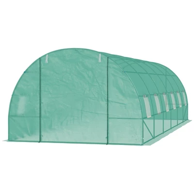 Outsunny 26' X 10' X 7' Outdoor Walk-In Tunnel Greenhouse With Roll-up Windows & Zippered Door, Steel Frame, & PE Cover - Image 3