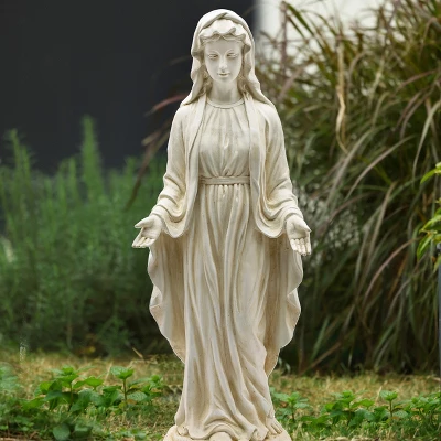 LuxenHome 30.5" H Virgin Mary Indoor Outdoor Statue Garden Statues, Gray Or Ivory - Image 3