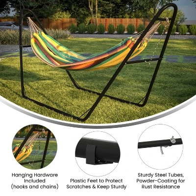 Flash Furniture All-Weather Heavy Duty Steel Hammock Stand For Hammocks 9-14 Feet Long - Black - Image 5