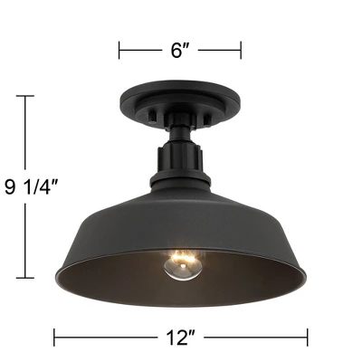Franklin Iron Works Arnett Rustic Industrial Semi Flush Mount Outdoor Ceiling Light Black 12" Damp Rated For Post Exterior Barn Deck House Porch Yard - Image 6