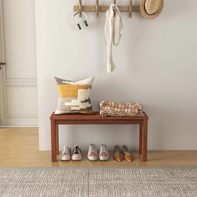 Costway Patio Backless Bench 2-Seater Outdoor Dining Bench Solid Wood Garden Backyard - Image 2