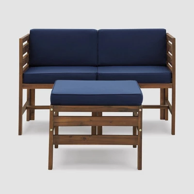 3pc Modular Acacia Wood Patio Chat Set With Cushions - Saracina Home - Image 4