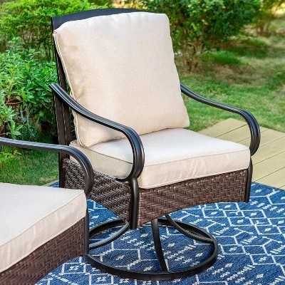 2pk Outdoor Swivel Chairs With Metal Frame, Wicker & Seat & Back Cushions - Captiva Designs - Image 2