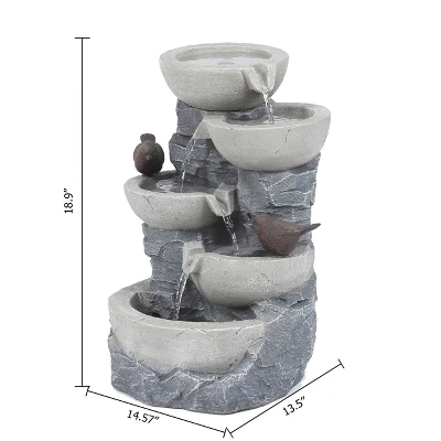 LuxenHome Gray Resin Bowls And Birds Outdoor Fountain - Image 7