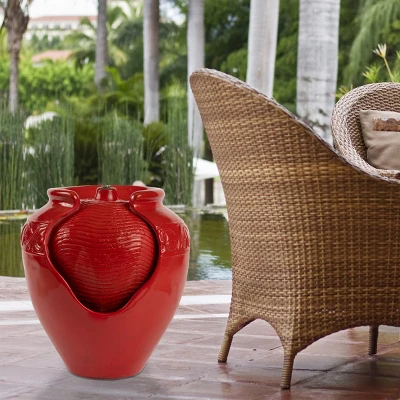 Nature Spring Indoor Or Outdoor Jar Water Fountain - 17" X 15", Red - Image 2