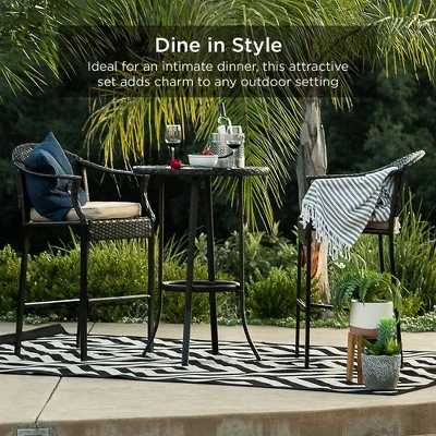 Best Choice Products 3-Piece Outdoor Wicker Bistro Bar Height Set For Patio, Garden W/ Barstools, Steel Frame - Image 5