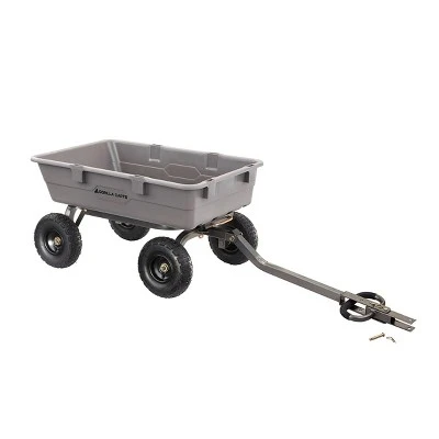 Gorilla Carts 800 Pound Capacity Heavy Duty Poly Yard Garden Steel Dump Utility Wheelbarrow Wagon Cart With 2 In 1 Towing ATV Handle, Gray