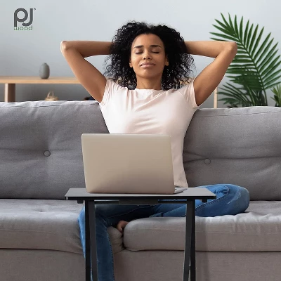 PJ Wood 19.09 X 14.57 X 26.00 Inch Folding TV Tray Tables With Compact Storage Rack, Solid Wood Construction, Black Finish, 5 Piece Set - Image 4