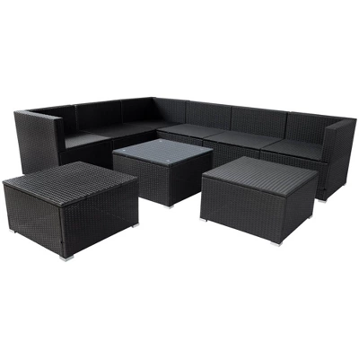 9pc Wicker Patio Seating Set With Cushions - Black/Beige - GODEER - Image 13