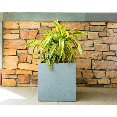 Rosemead Home & Garden, Inc. 10" Wide Kante Lightweight Modern Square Concrete/Fiberglass Indoor Outdoor Planter Box Slate Gray - Image 6