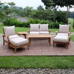 Cambridge Casual Caterina Teak Outdoor Patio Ottoman With Cushion