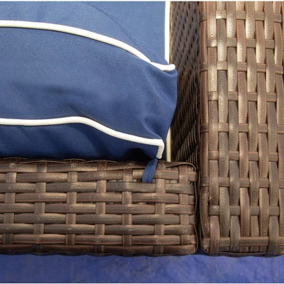 3pc Wicker Patio Sectional Seating Set With Cushions - Brown/Blue - GODEER - Image 8