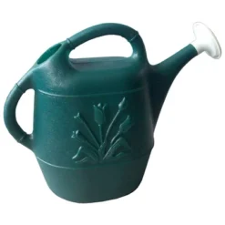 Union Products 63065 Indoor Outdoor 2 Gallon Plant Watering Can W/ Tulip Design & 2 Handles For Garden, Potted Plants, And Patio Pots, Green (2 Pack)
