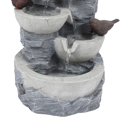 LuxenHome Gray Resin Bowls And Birds Outdoor Fountain - Image 5