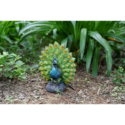 Techko Maid Peacock Proud Solar Outdoor Garden Statue Decor With Spotlight - Image 3