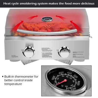 Costway 2 Burner Portable BBQ Table Top Propane Gas Grill Stainless Steel - Image 5