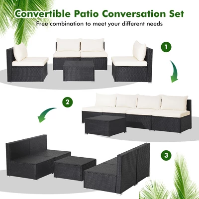 Costway 5PCS Patio Rattan Wicker Furniture Conversation Set Cushioned Sofa Deck - Image 7