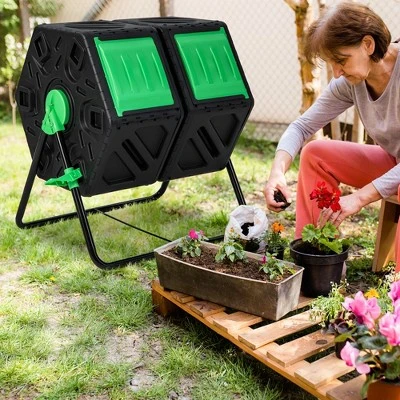 Costway Dual Chamber Compost Tumbler Outdoor Rotating Chamber Compost Bin 34.5 Gallon - Image 3