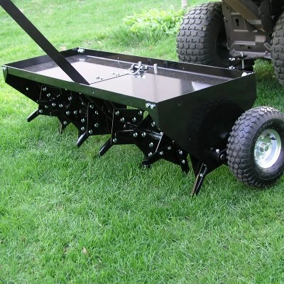 Yard Tuff 48 Inch Steel Tow Behind Plug Aerator With Pneumatic Tires, 32 Coring Plugs, And Universal Hitch For Lawn Mowers, Garden Tractors, And ATVs - Image 2