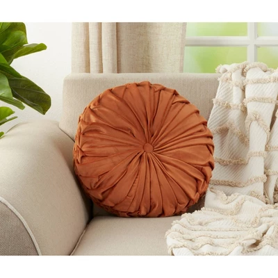 14" Velvet Pin Tuck Poly Filled Round Throw Pillow Rust - Saro Lifestyle - Image 2