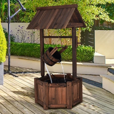 Costway Garden Rustic Wishing Well Water Fountain Wooden Outdoor Electric Backyard Pump - Image 2