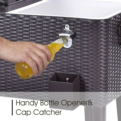 Costway Outdoor Rattan 80QT Party Portable Rolling Cooler Cart Ice Beer Beverage Chest - Image 5