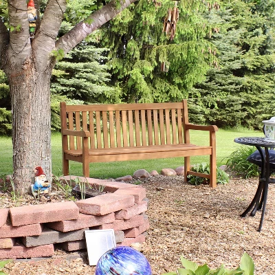 Sunnydaze Decor Sunnydaze Outdoor Solid Teak Wood With Light Stained Finish Patio Garden Bench Seat - 60" - Light Brown - Image 5