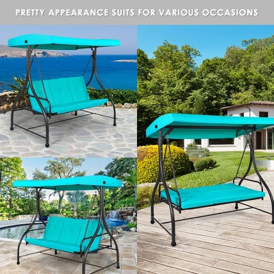 Costway Converting Outdoor Swing Canopy Hammock 3 Seats Patio Deck Furniture Turquoise - Image 5