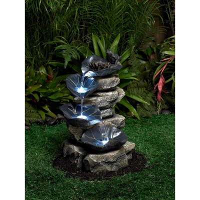John Timberland Frog And Four Lily Pad Rustic Cascading Outdoor Floor Water Fountain With LED Light 21" For Yard Garden Patio Home Deck Porch Exterior - Image 5