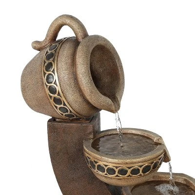 LuxenHome Brown Resin Cascading Pitchers Outdoor Fountain - Image 5
