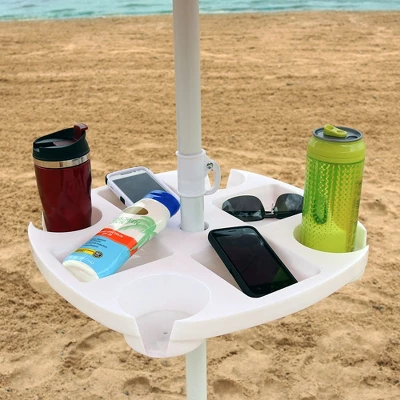 Sunnydaze Decor Sunnydaze Outdoor Drink And Snack Table With Tray Slots And 4 Cup Holders For Beach Umbrella Poles - White - Image 5