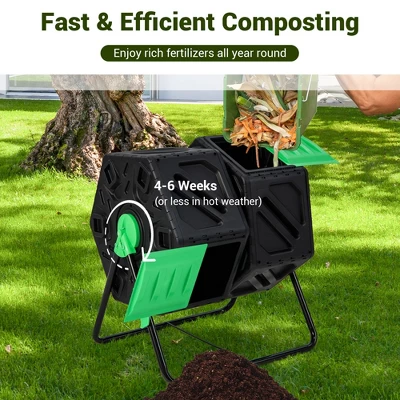 Costway Dual Chamber Compost Tumbler Outdoor Rotating Chamber Compost Bin 34.5 Gallon - Image 5