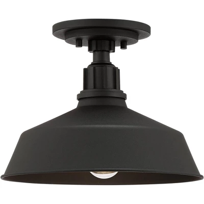 Franklin Iron Works Arnett Rustic Industrial Semi Flush Mount Outdoor Ceiling Light Black 12" Damp Rated For Post Exterior Barn Deck House Porch Yard - Image 4