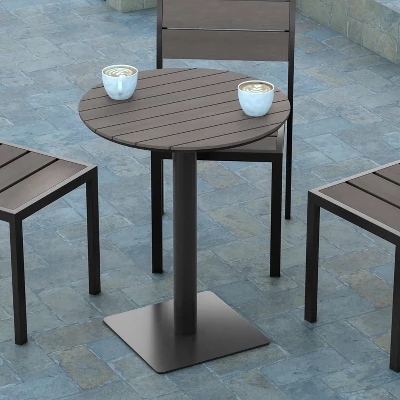 Emma And Oliver 24" Round Outdoor Dining Table With Faux Teak Poly Slats And Steel Frame - Image 3