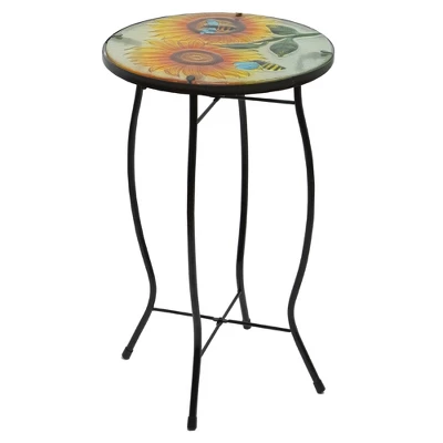 Northlight 19" Sunflower And Bumblebee Glass Patio Side Table - Image 3