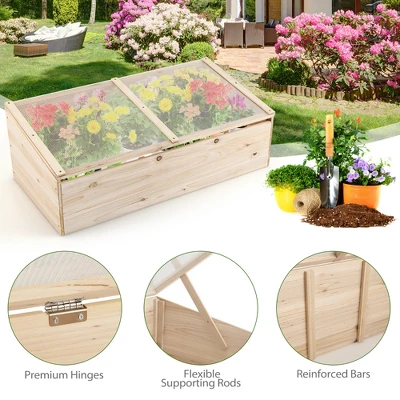 Costway Wooden Cold Frame Greenhouse Flower Planter Raised Plants Bed Protection - Image 8