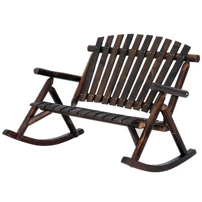 Outsunny Wooden Rocking Chair, Indoor Outdoor Porch Rocker With Slatted Design, High Back For Backyard, Garden - Image 3