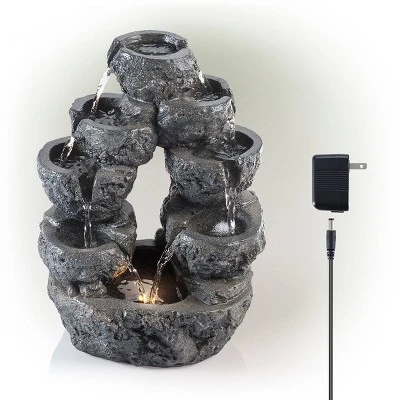 14" Multi Tiered Cascading LED Fountain Gray - Alpine Corporation - Image 4