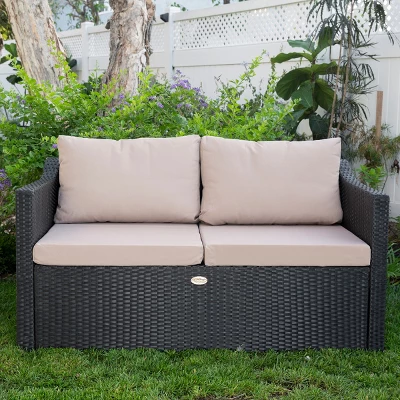 Barton 2 Person Madison Outdoor Patio Wicker Sofa Set Love Seat W/ Seat Cushion