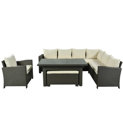 6 PCS Patio Outdoor Rattan Sectional Sofa Set, Conversation Seating Group With Cushions-ModernLuxe - Image 8