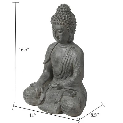 LuxenHome 16.1" Gray MgO Enlightened Buddha Garden Statue - Image 7