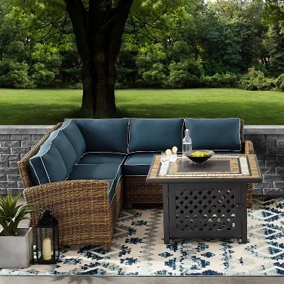 Bradenton 4pc Outdoor Wicker Sectional Set With Fire Table - Crosley - Image 2