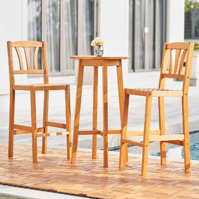 Kapalua 3pc Honey Nautical Eucalyptus Wooden Outdoor Bar Set - Vifah - Image 2
