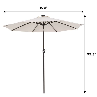 9' X 9' Solar LED Patio Umbrella With Tilt Adjustment And Crank Lift Beige - Wellfor - Image 10