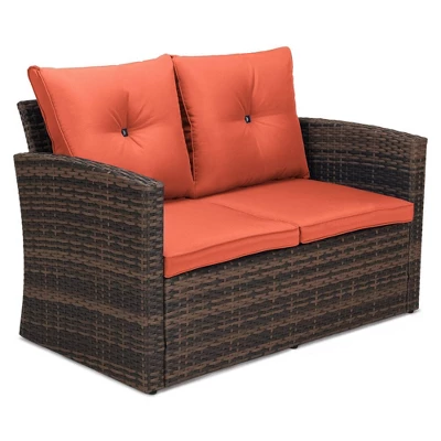 6pc Wicker Outdoor Conversation Set With Cushions - Orange - EDYO LIVING - Image 5