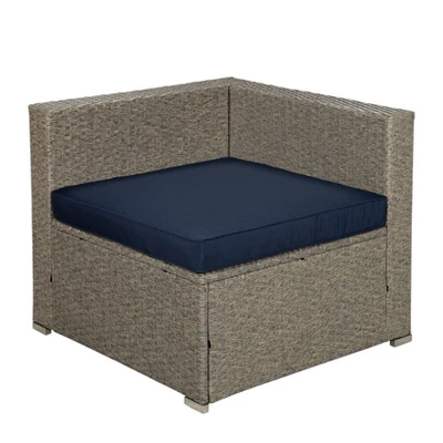 5pc Outdoor Rattan Wicker Sectional Conversation Set With Cushions - Gray/Navy - GODEER - Image 7
